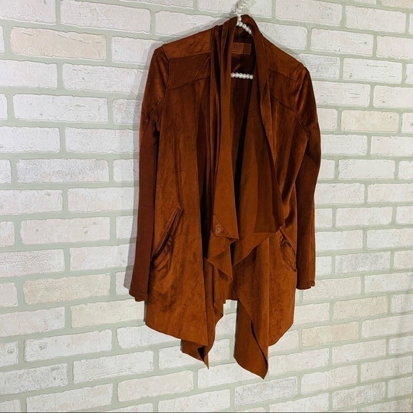 Blank NYC Denim Faux Suede Draped Front Jacket Size XS in Terracotta - Picture 3 of 11